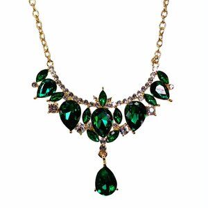 Sparkling green crystal necklace with teardrop pendant and clear crystals
